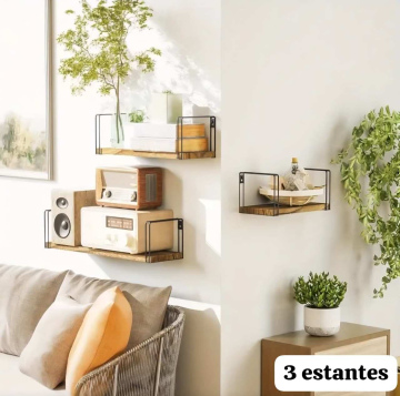 Set de 3 Repisas Flotantes – Acero Inoxidable y Madera