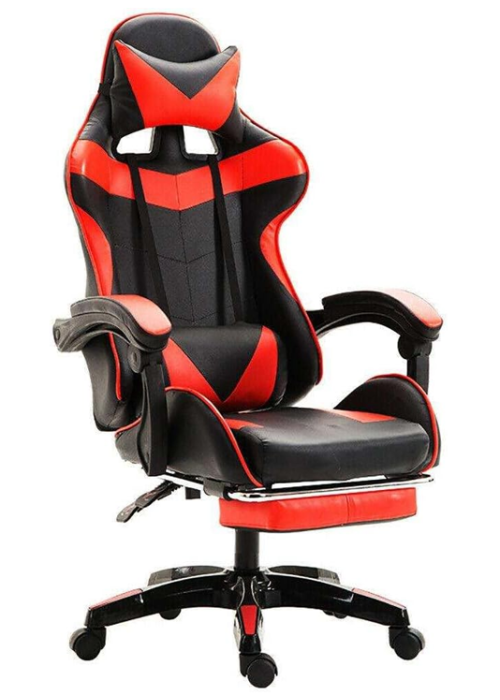 Silla Gamer Ergonomica 135° Con Posapiés Y Masajeador Rojo